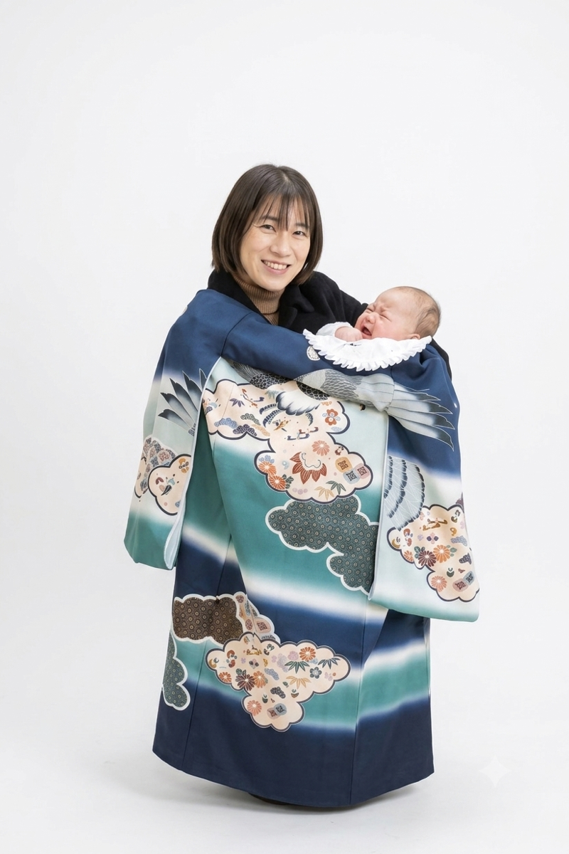 Splashフォトサロンのイベント撮影でママと赤ちゃんの産衣姿の写真